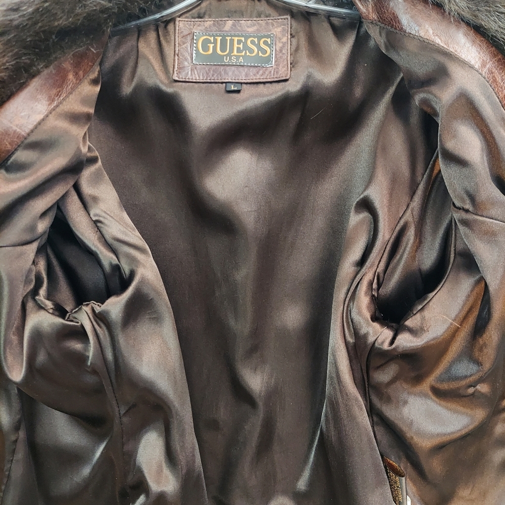 Guess Brown Leather Jacket with Faux Fur Collar - Picture 7 of 15